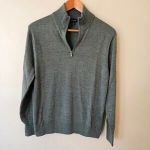 J. Crew Men's Merino Wool Blend Quarter Zip Sweater, Sz M Green Preppy